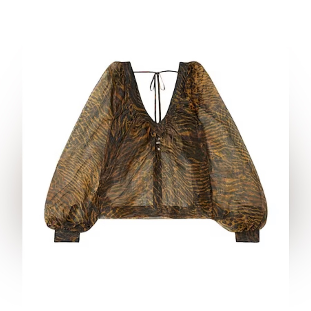 Ganni tiger organza blouse